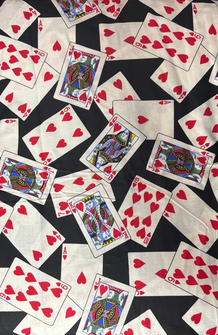 Vintage Playing Cards Hearts Cotton Fabric 50"L x 44"W Casino Poker Gambling